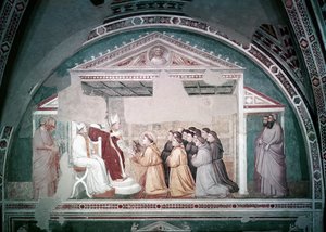 El Papa Inocencio III (1160-1216) aprobando la regla de San Francisco, de la Capilla Bardi, c.1320